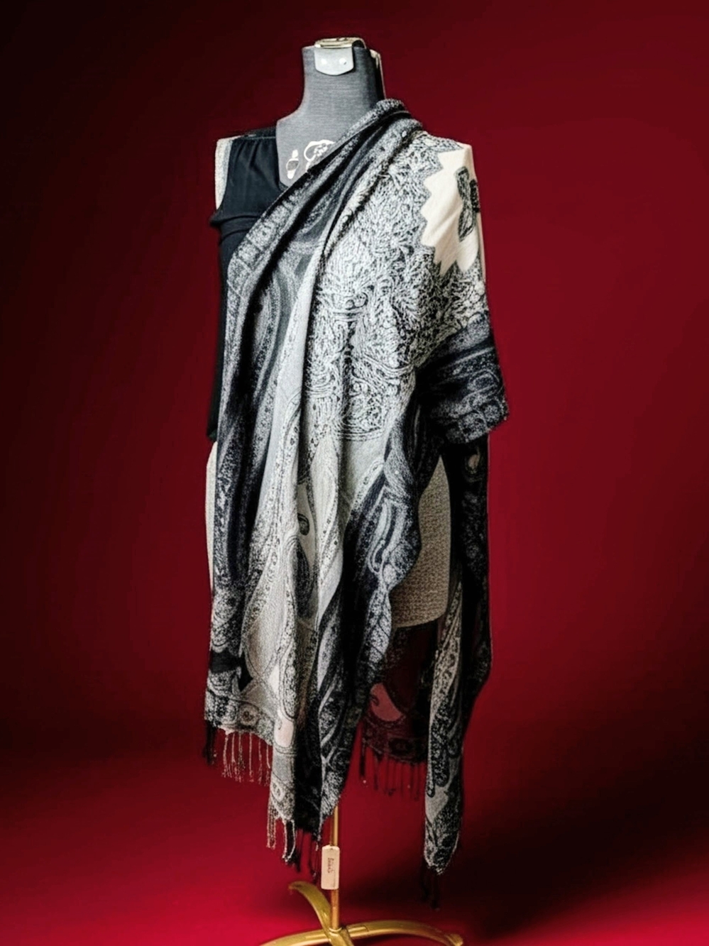 Charming Charlie Black Paisley Shawl Scarf Wrap NWT 85x22 Soft Boho Vintage 2014